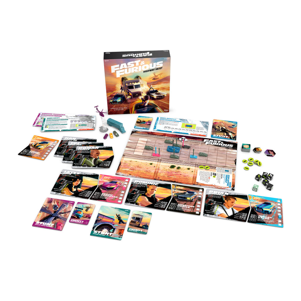 Das auf Mission basierende kooperative Strategie-Brettspiel „The Fast And Furious: Highway Heist“.