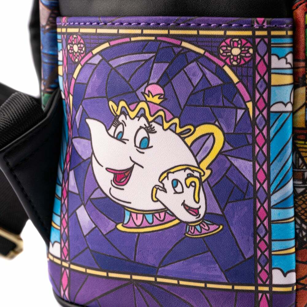 Loungefly Disney Princess Castle Series Belle Damen-Schultertaschen-Rucksack mit doppeltem Riemen