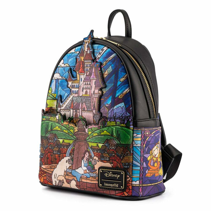 Loungefly Disney Princess Castle Series Belle Damen-Schultertaschen-Rucksack mit doppeltem Riemen