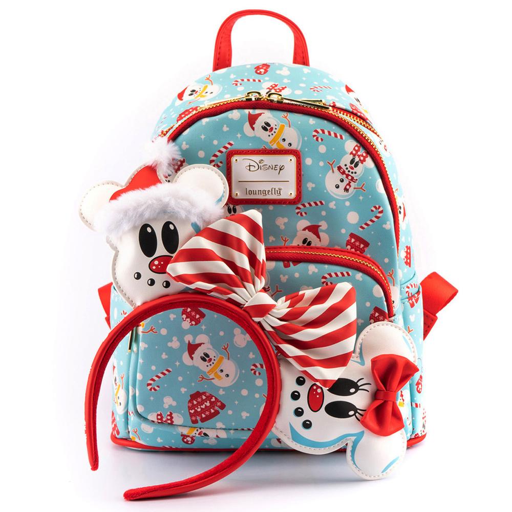 Loungefly Disney Christmas Mickey and Minnie Snowman AOP Mini Backpack Yachew
