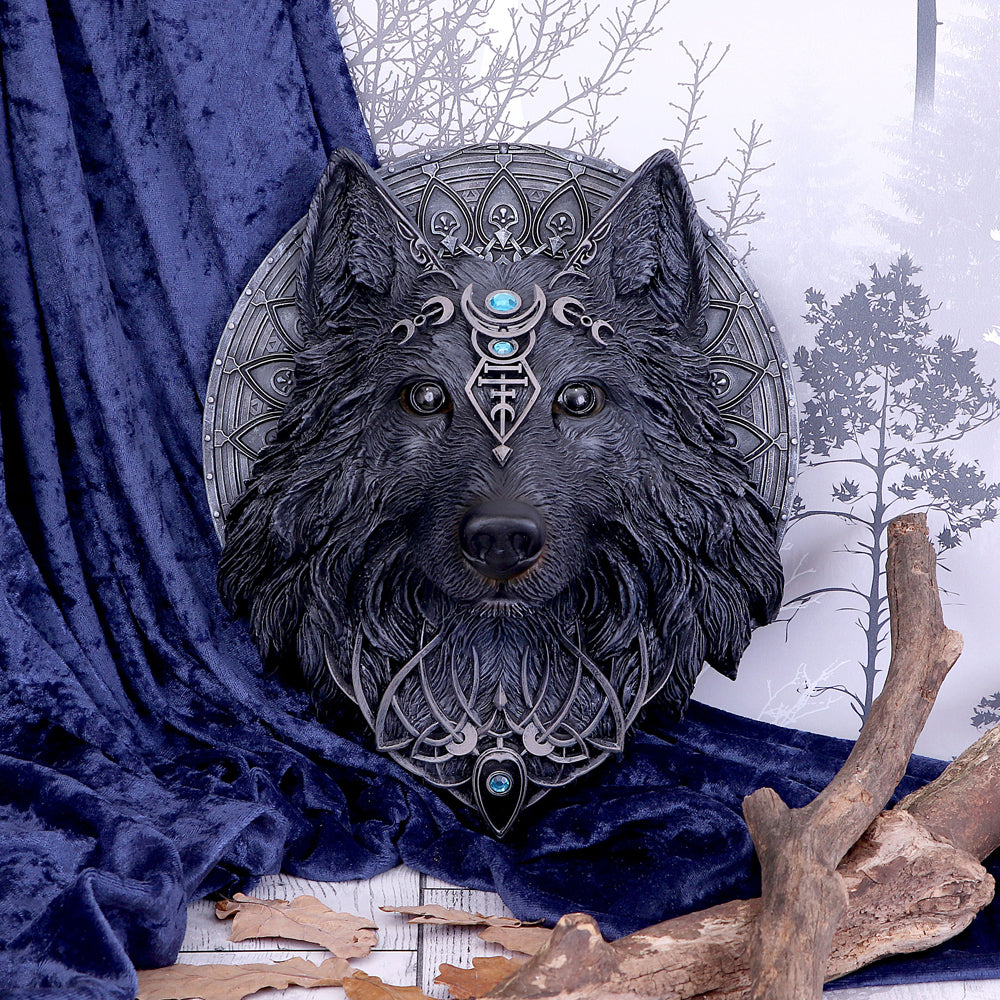 Nemesis Now Dark Gothic Magical Wolf Moon Wandschild zum Aufhängen, Schwarz, Einheitsgröße