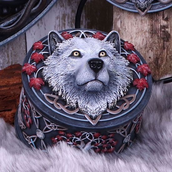 Nemesis Now Lisa Parker Guardian of The Fall White Autumn Wolf Trinket Box, 11cm