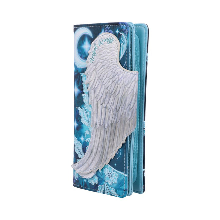 Nemesis Now Angel Wings White Feather Embossed Purse, Blue, 18.5cm