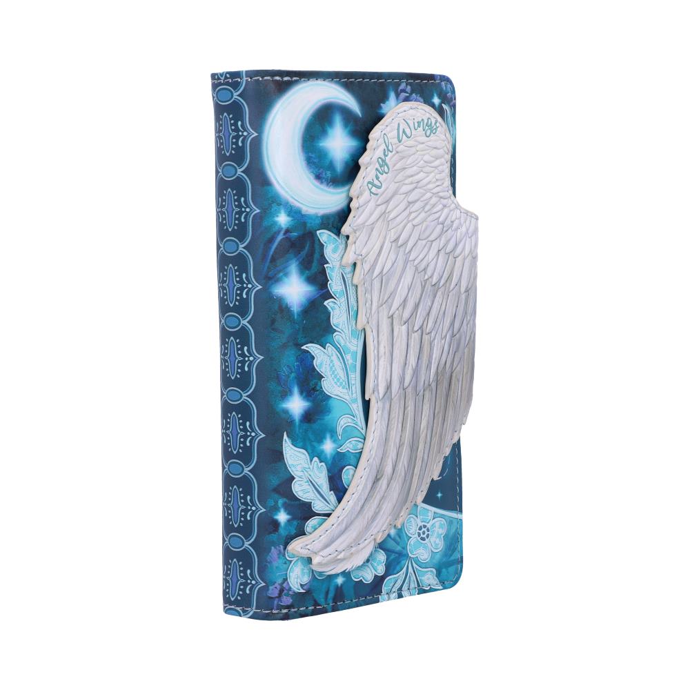 Nemesis Now Angel Wings White Feather Embossed Purse, Blue, 18.5cm