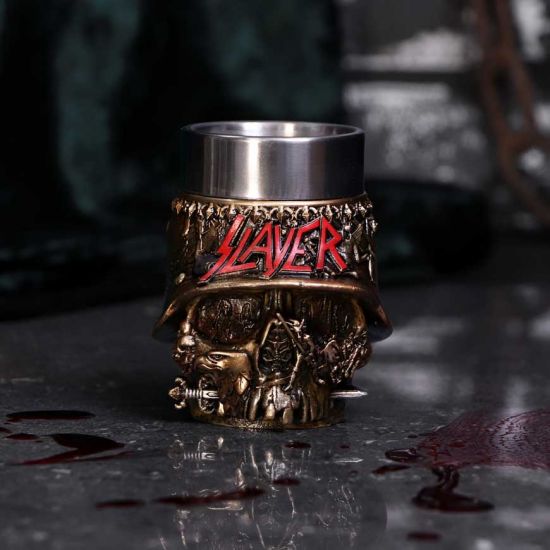 Nemesis Now Offiziell lizenziertes Schnapsglas mit Slayer-Adler-Helm und Totenkopf-Logo, Gold,