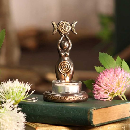 Nemesis Now Triple Goddess Tea Light Holder 12cm, Bronze