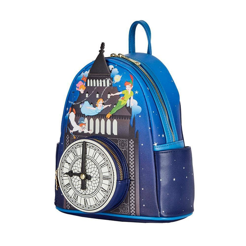 Loungefly Disney Peter Pan Glow Clock Mini-Rucksack für Damen mit doppeltem Riemen