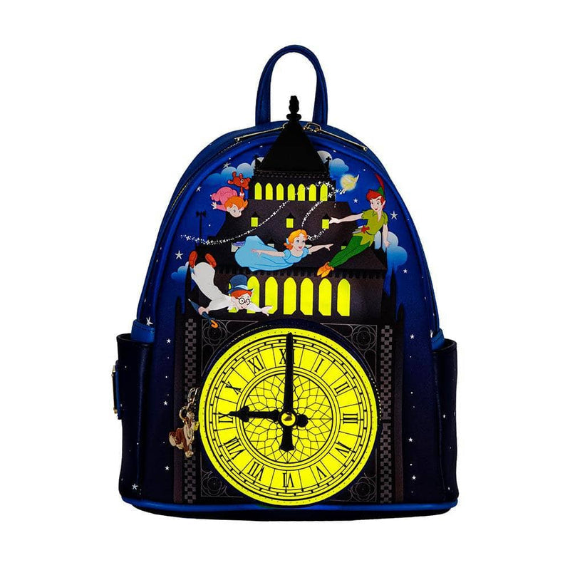 Loungefly Disney Peter Pan Glow Clock Mini-Rucksack für Damen mit doppeltem Riemen