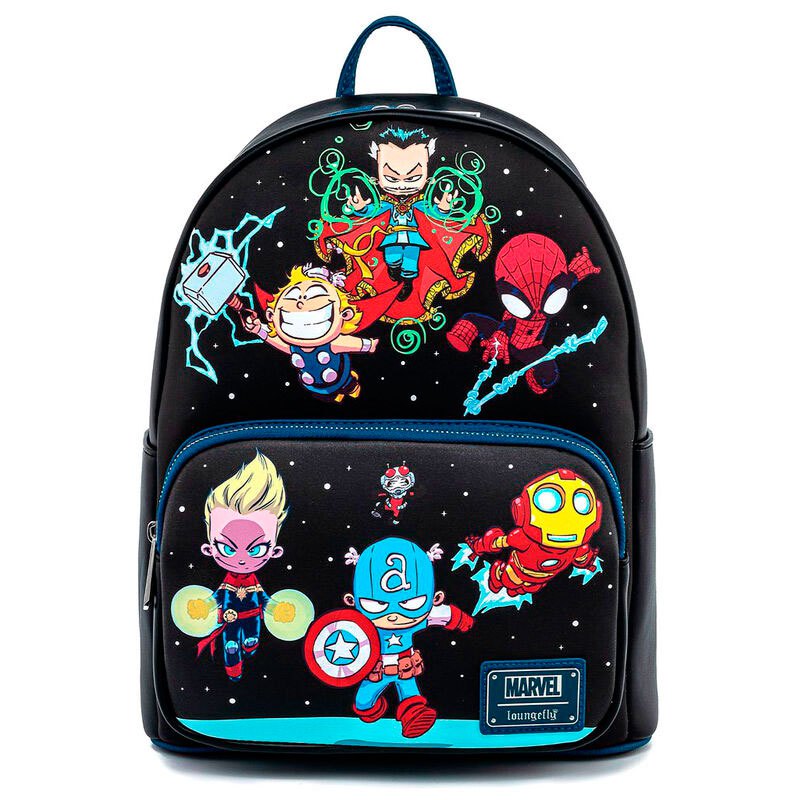 Loungefly Marvel Sy Chibi Group Doppelgurt-Schultertasche, Mini-Rucksack