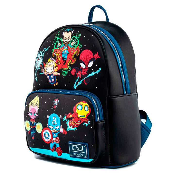 Loungefly Marvel Sy Chibi Group Doppelgurt-Schultertasche, Mini-Rucksack