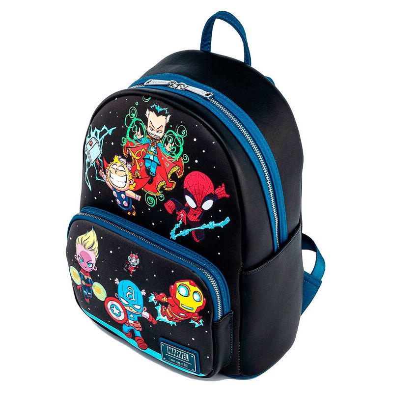 Loungefly Marvel Sy Chibi Group Doppelgurt-Schultertasche, Mini-Rucksack