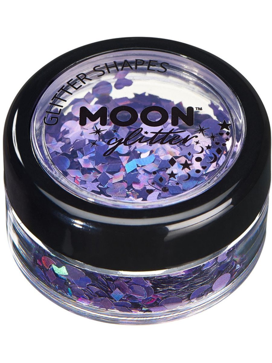 Smiffys Holografische Glitter Vormen van Moon Glitter - Paars - 3g