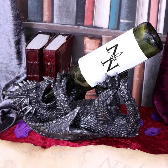 Nemesis Now Guzzlers Weinflaschenhalter mit Drachenmotiv, schwarzes Kunstharz, 32 cm