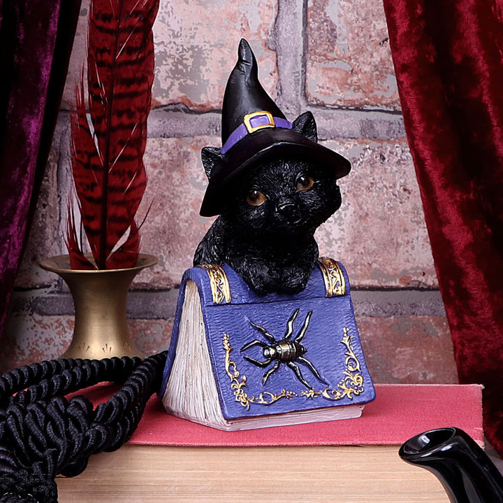 Nemesis Now Pocus kleine Hexen-vertraute schwarze Katze und Zauberbuch-Figur, 12,7 cm