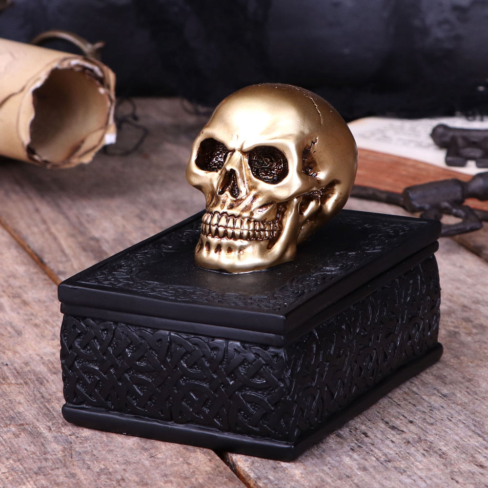 Nemesis Now Celtic Opulence Golden Skull Black Trinket Box, 11.8cm