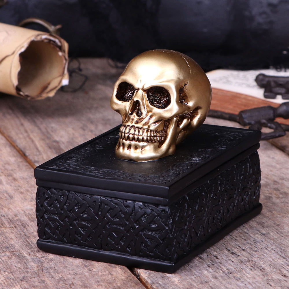 Nemesis Now Celtic Opulence Golden Skull Schwarz Schmuckkästchen, 11,8 cm