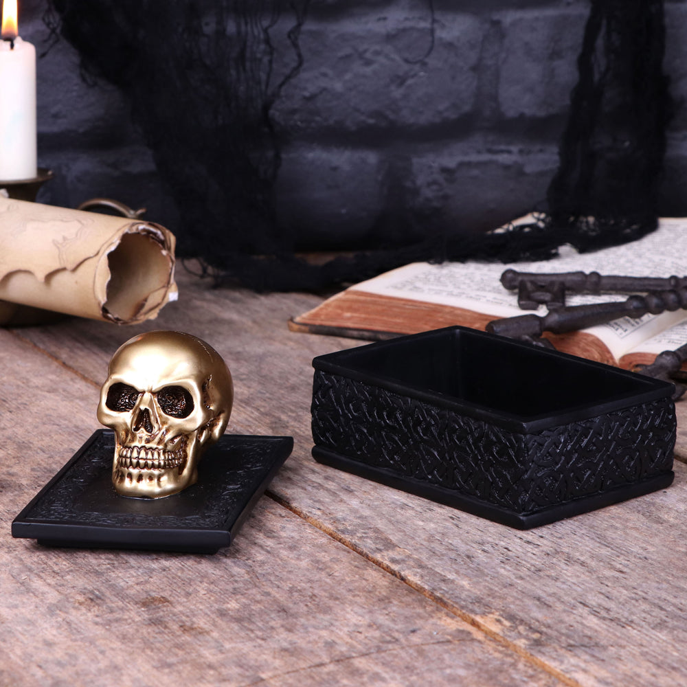 Nemesis Now Celtic Opulence Golden Skull Black Trinket Box, 11.8cm